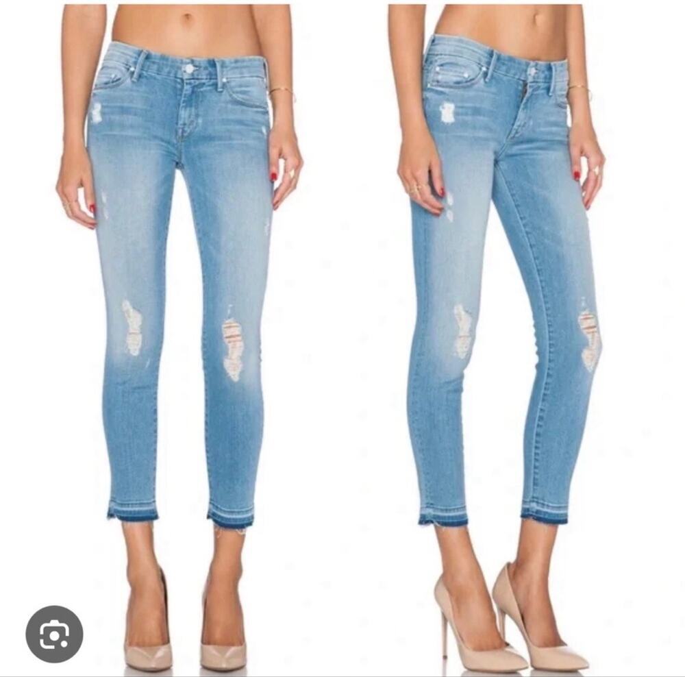 MOTHER Jeans Undone Hem Looker Crop in Cliffhanger Wash Distressed Womens Sz 25